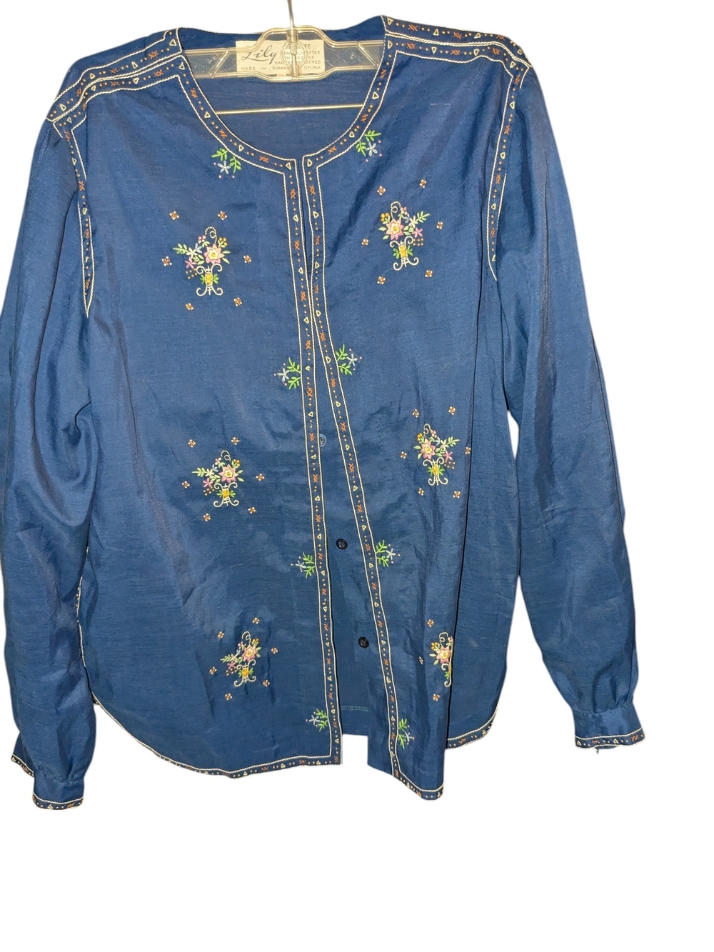 Lily Navy Blue Embroidered Button-Front Girls' Top
